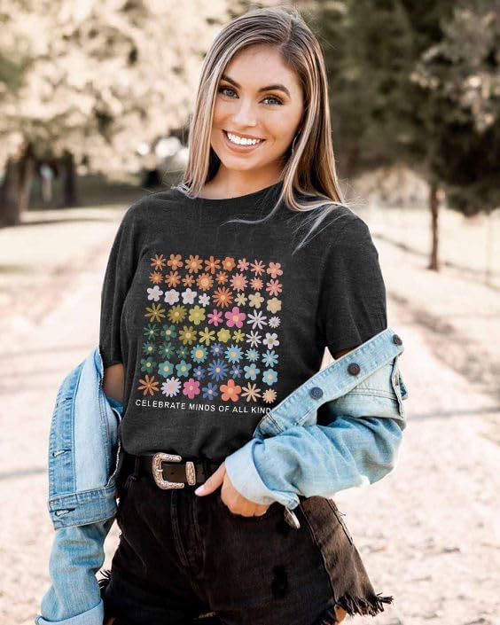 Celebrate Minds of All Kinds Shirt Women Autism Awareness T Shirt Mental Health Inspirational Short Sleeve Tee Tops