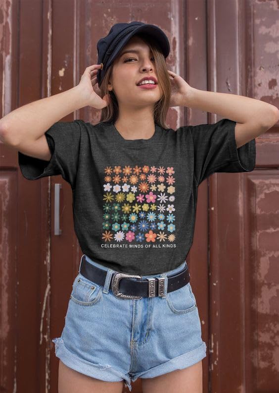 Celebrate Minds of All Kinds Shirt Women Autism Awareness T Shirt Mental Health Inspirational Short Sleeve Tee Tops