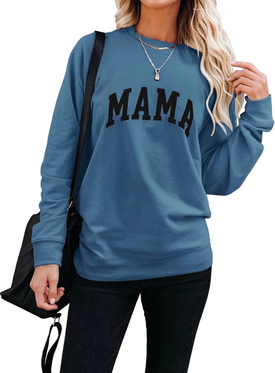 LEEDYA Women Long Sleeve Mama Sweatshirts Round Neck Pullover Loose Lightweight Blouse Tops