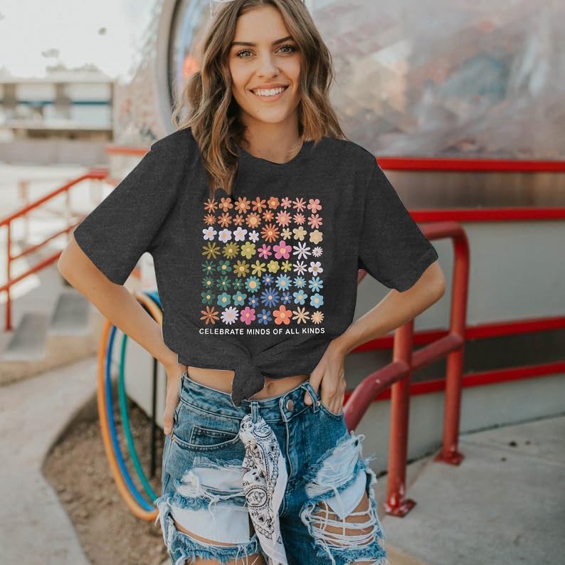 Celebrate Minds of All Kinds Shirt Women Autism Awareness T Shirt Mental Health Inspirational Short Sleeve Tee Tops