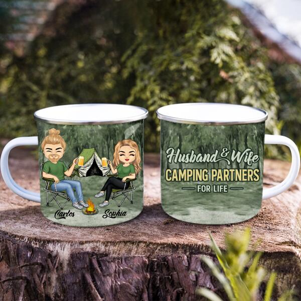 Let's Sit By The Campfire Husband Wife Camping - Couple Gift - Personalized Custom Camping Mug