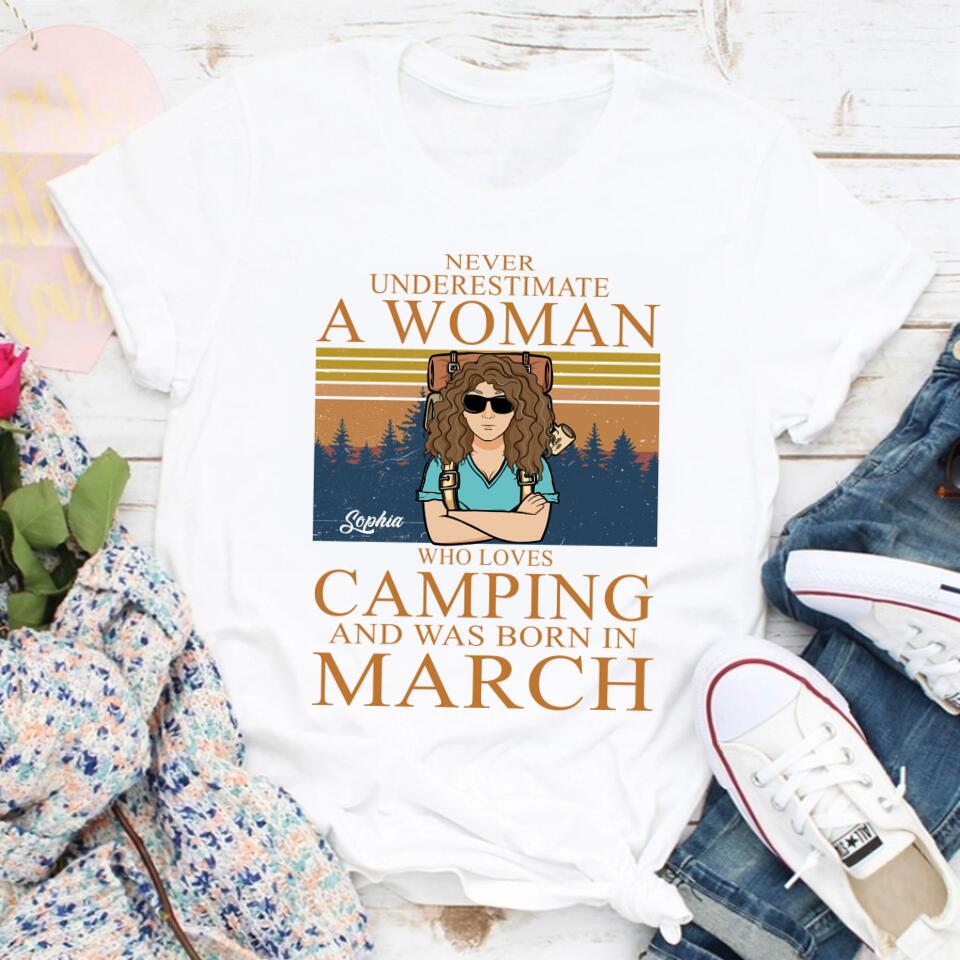 March Birthday Shirts, Custom Birthday Shirt, A Queen Was Born In March, March Birthday Gifts, March Birthday Shirts For Women, Camping Birthday Shirt, Never underestimate a Woman Who Loves Camping, Campers Gift, Camping Lover Unisex Cotton T Shirt
