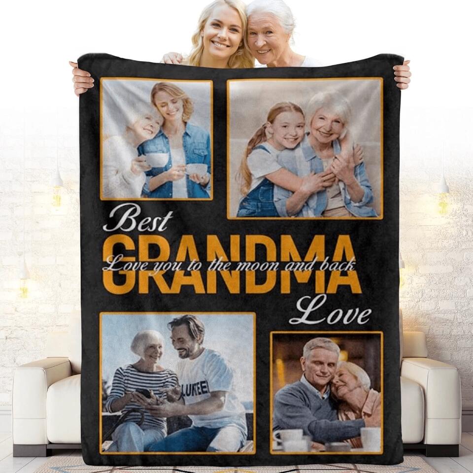 To My Best Grandma Custom Photo Collage Throw Blanket Love You to The Moon and Back Blanket Customized Pictures Blanket