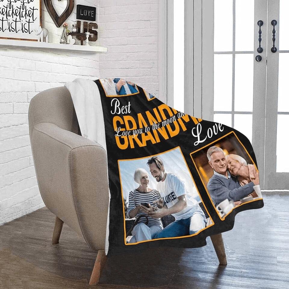 To My Best Grandma Custom Photo Collage Throw Blanket Love You to The Moon and Back Blanket Customized Pictures Blanket