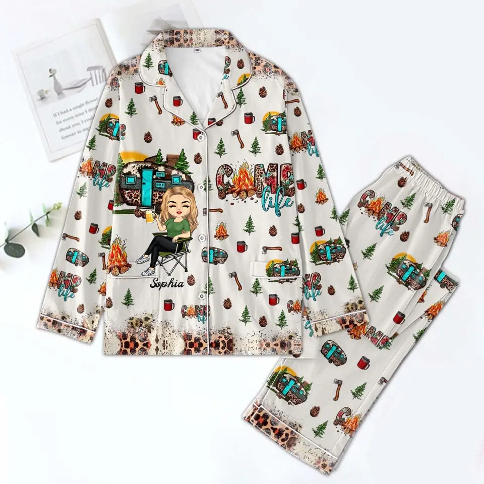 Personalized Women's Pajama Set, Gift For Camper Lover