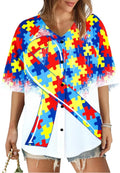 Autism Awareness Shirt for Women Autism Teacher T Shirt Autism Support Tee Causal Short Sleeve Button Up Tops