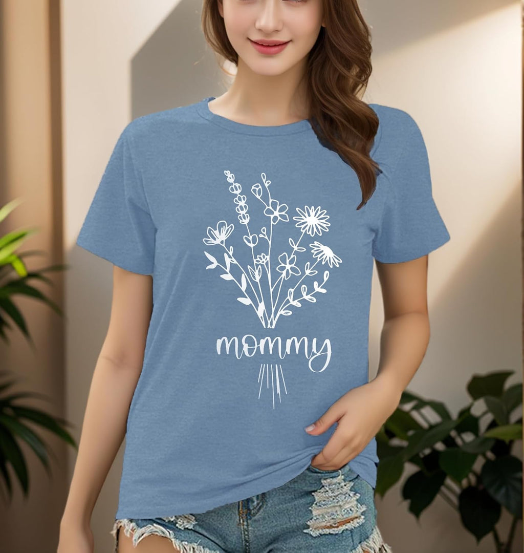 Women Graphic Tees Cute Nature Flower Printed Funny Short Sleeve Tops Vintage Novelty Casual Teacher Shirt