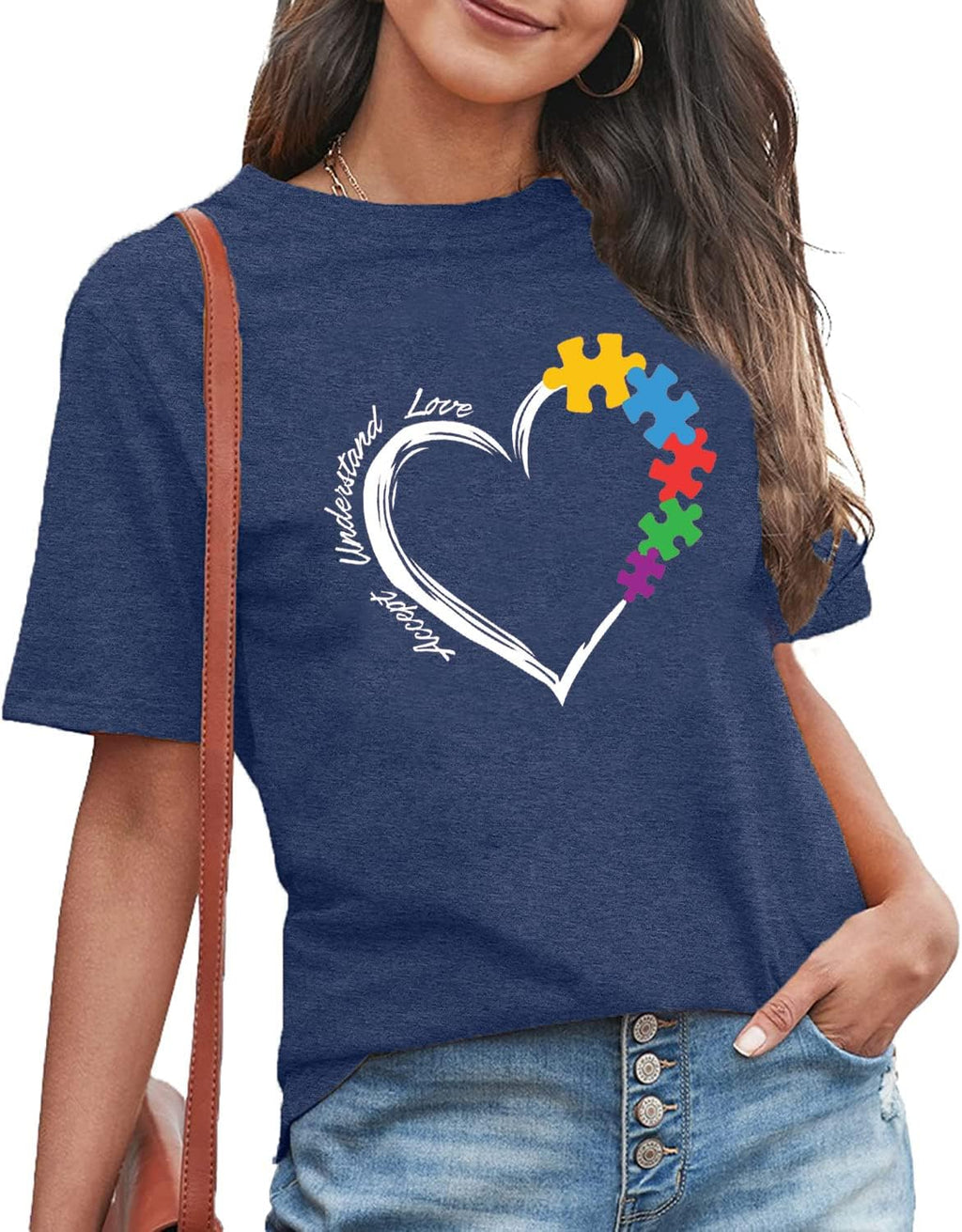 Autism Teacher Shirt Women's Autism Awareness Tshirt Accept Understand Love Tee Puzzle Piece Graphic Short Sleeve Top