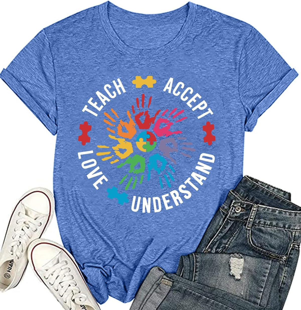 Teach Accept Understand Love Autism Awareness Shirt Women Teacher Shirts