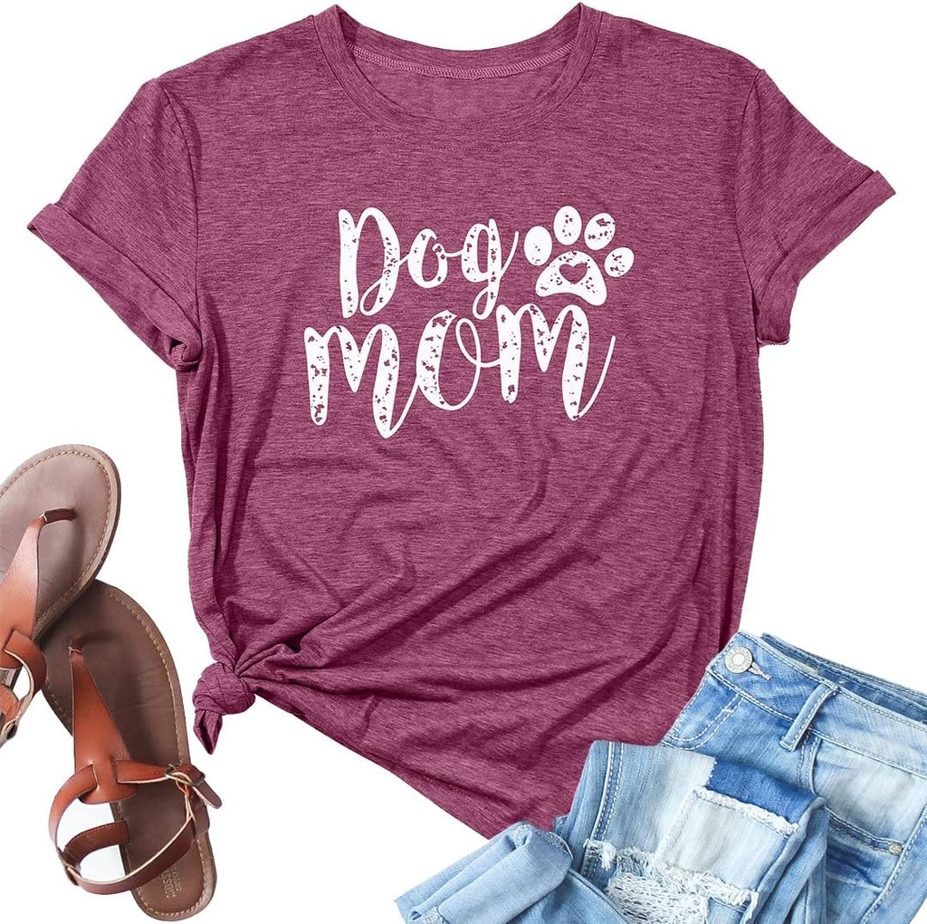 Dog Mom Tshirts for Women Funny Dog Paw Graphic Print Short Sleeve O Neck Mom Shirt Mother Shirt