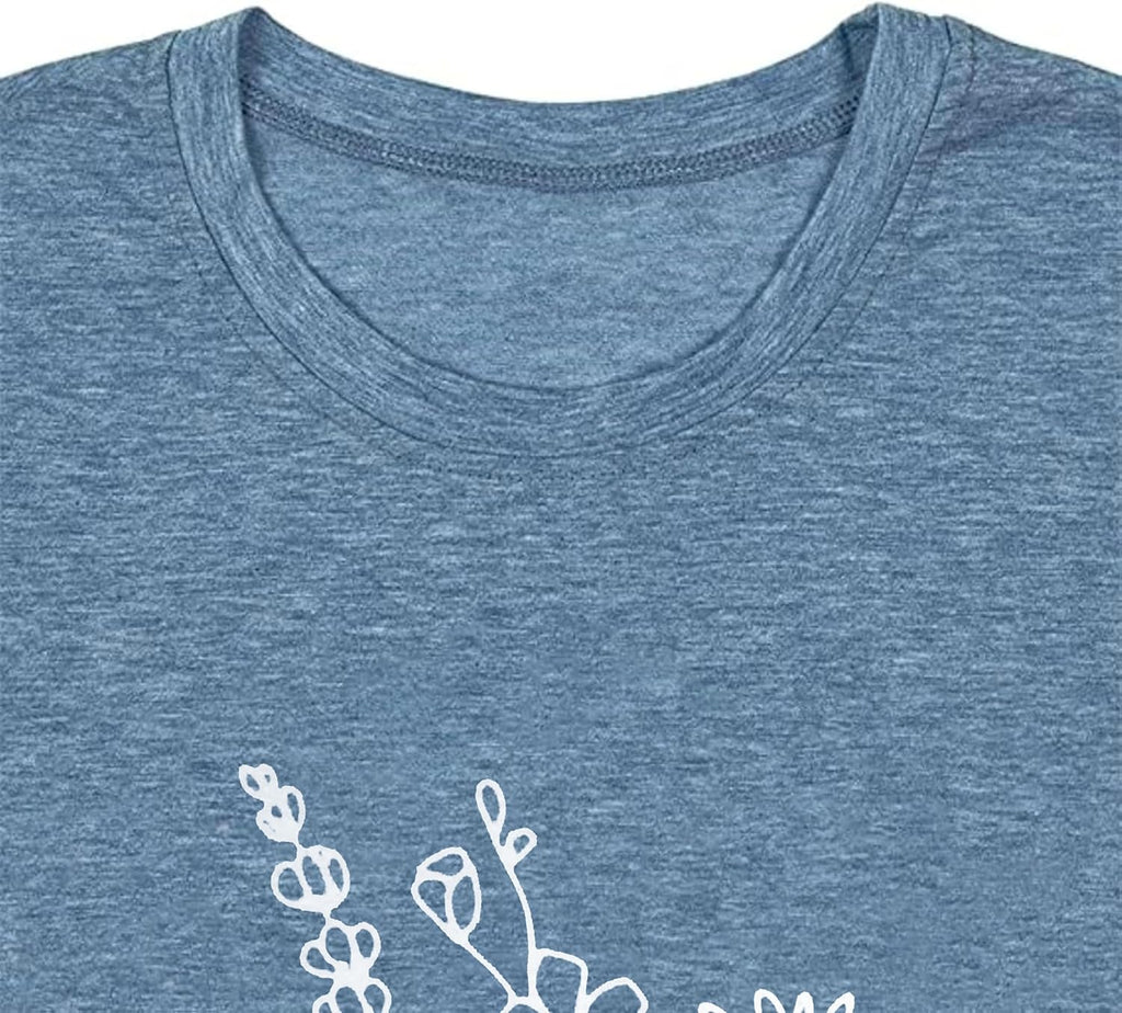 Women Graphic Tees Cute Nature Flower Printed Funny Short Sleeve Tops Vintage Novelty Casual Teacher Shirt