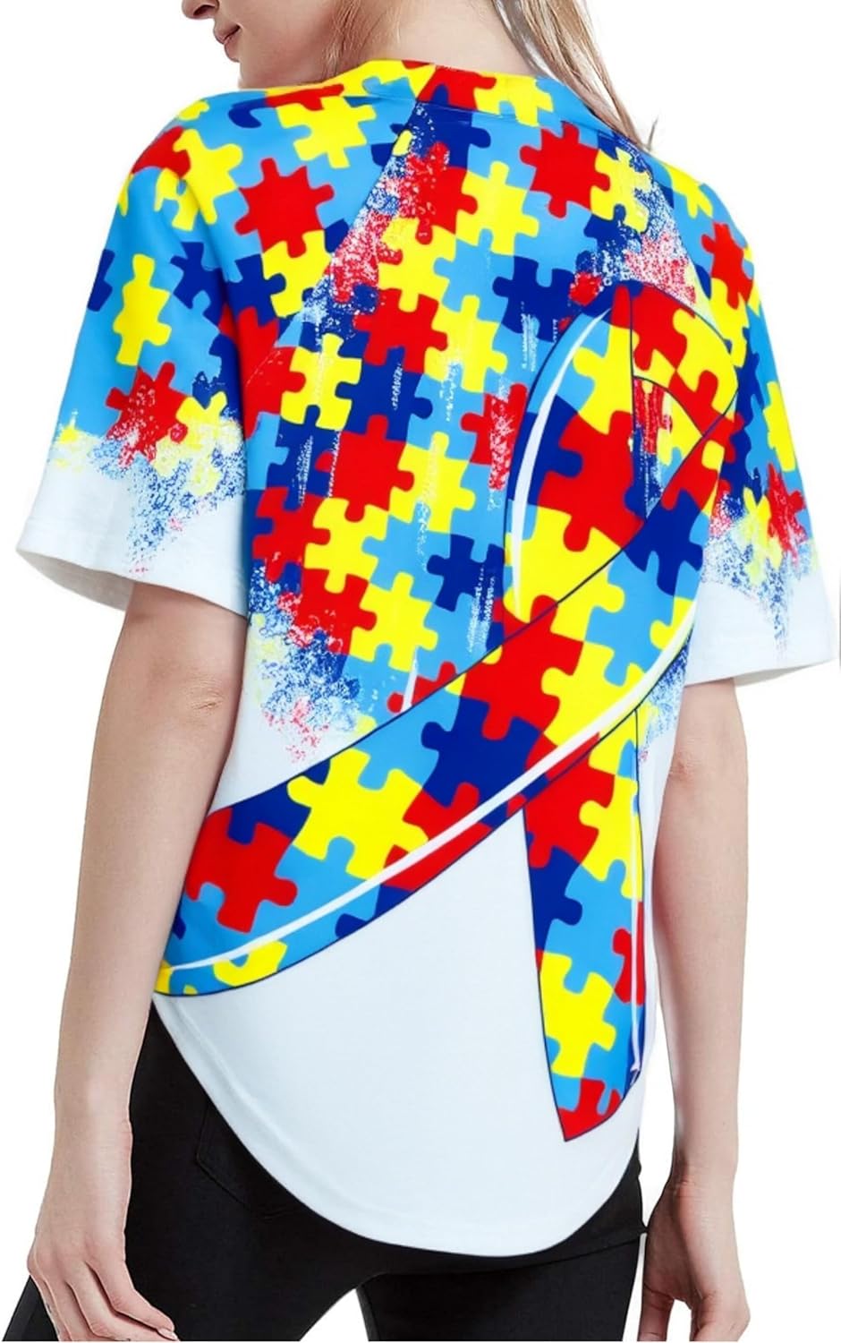 Autism Awareness Shirt for Women Autism Teacher T Shirt Autism Support Tee Causal Short Sleeve Button Up Tops