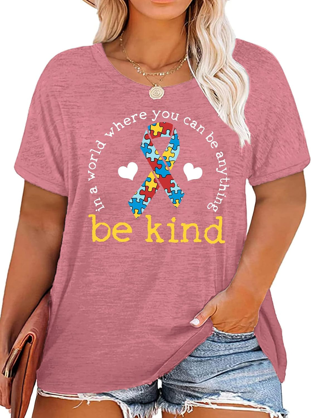 Plus Size Autism Awareness Shirts for Women Be Kind Kindness Tees Awareness Ribbon Support Tops