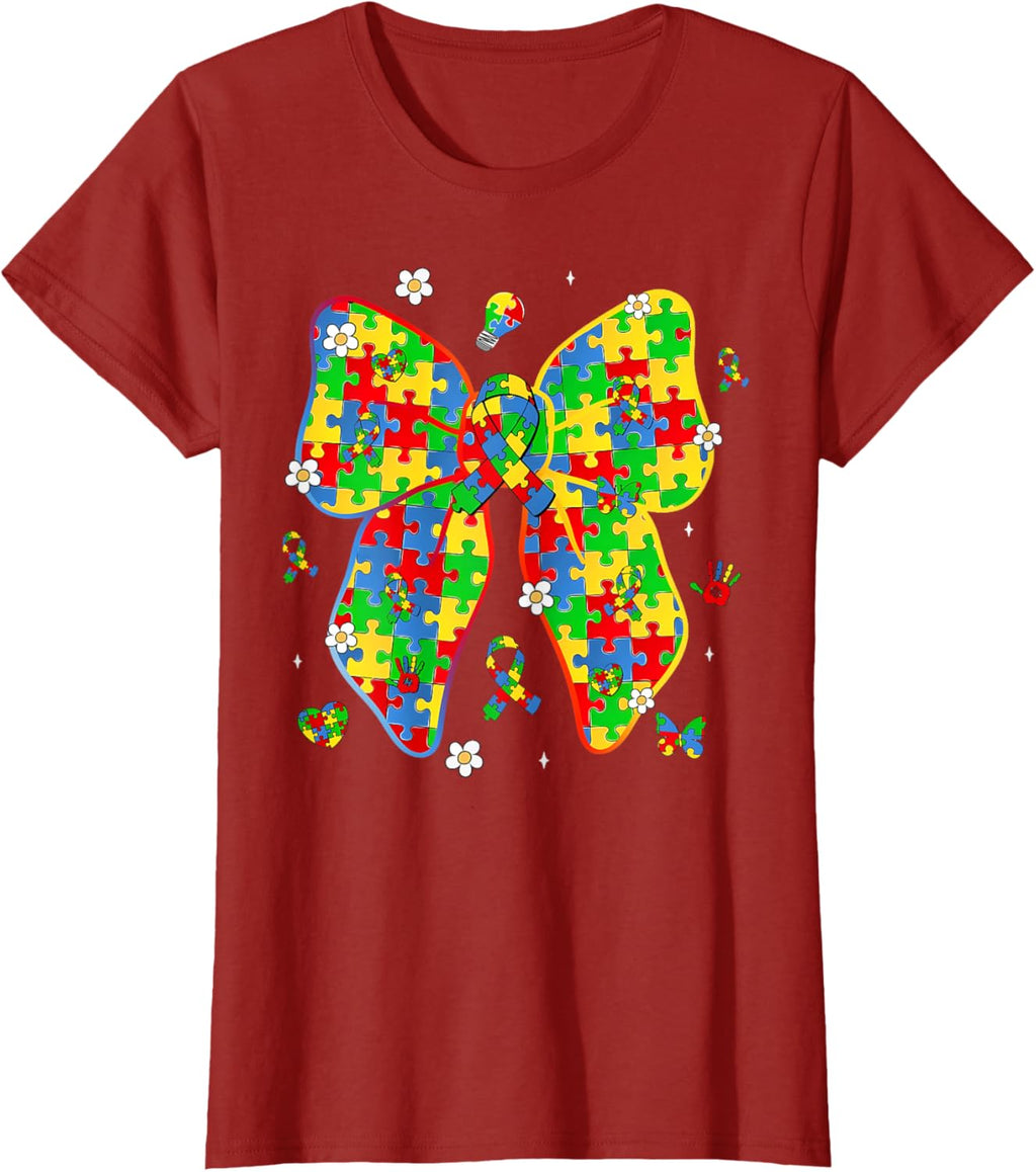 Autism Awareness Coquette Bow Puzzle Bow Women Kids Girl Boy