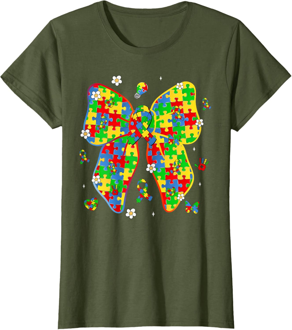 Autism Awareness Coquette Bow Puzzle Bow Women Kids Girl Boy