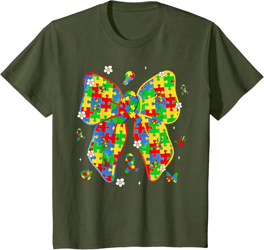 Autism Awareness Coquette Bow Puzzle Bow Women Kids Girl Boy